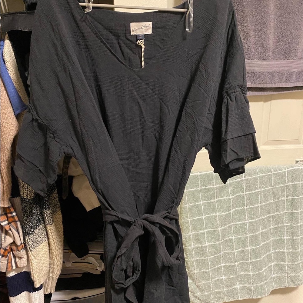 Universal Thread Tie Belt Black Ruffle Sleeve Dress